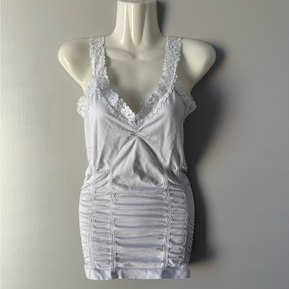 Kismet White Lace Chemise with Ruched Details